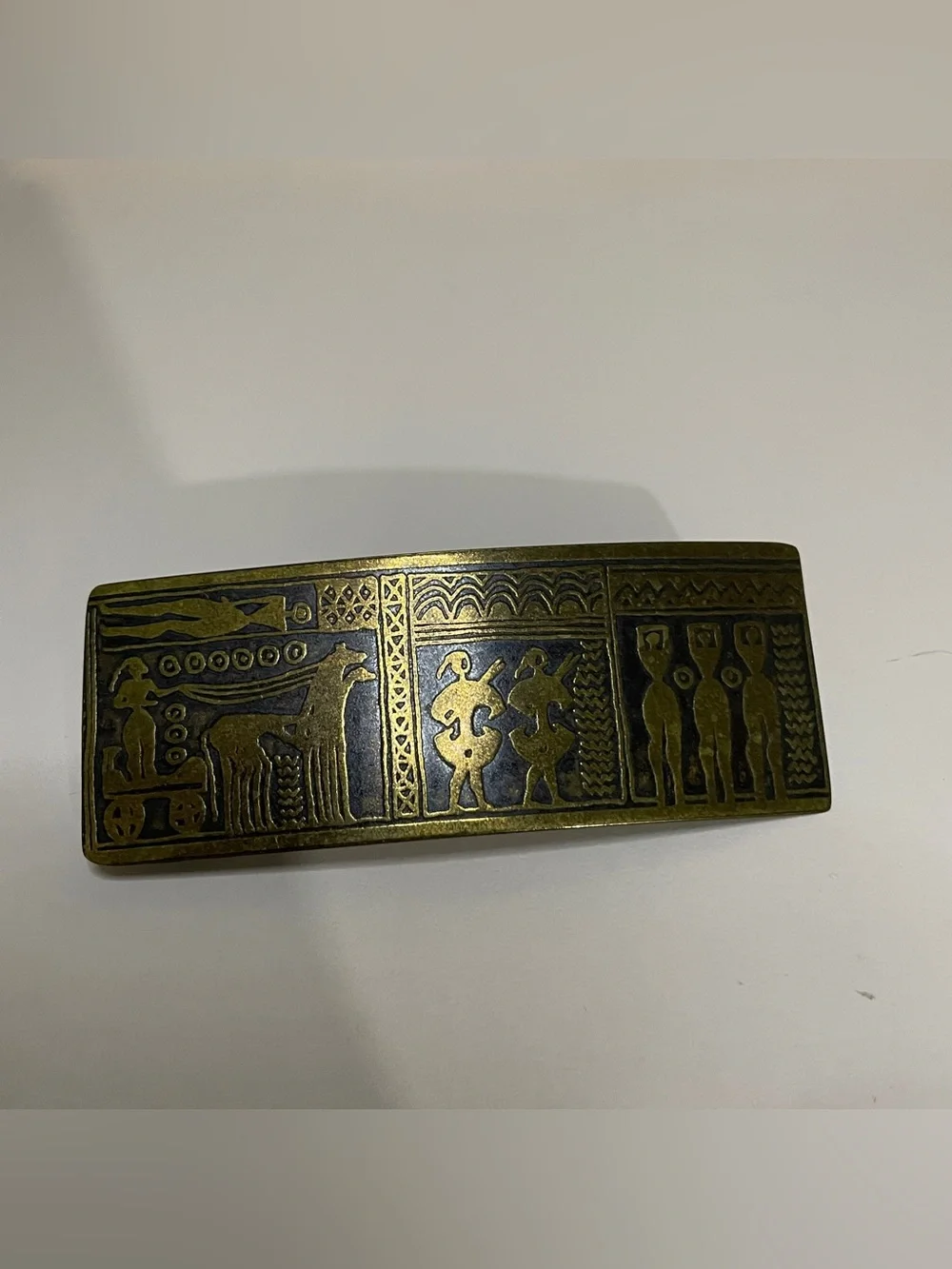 Brass hair barrette with Ancient Motif - Gold & Black